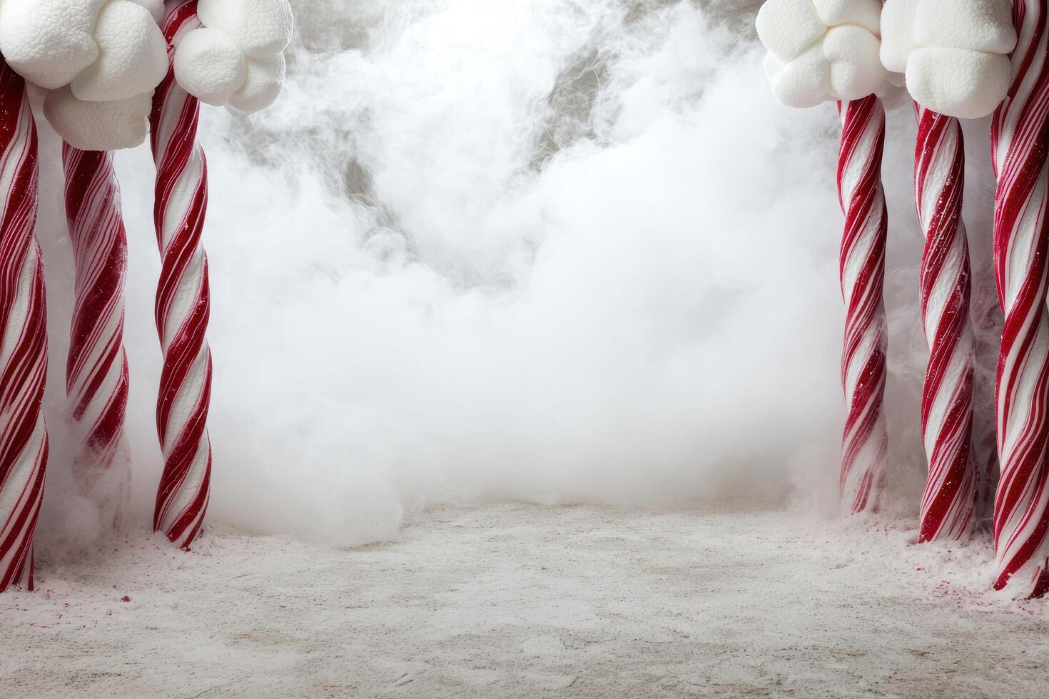 Festive winter wonderland backdrop with candy canes and snow photo