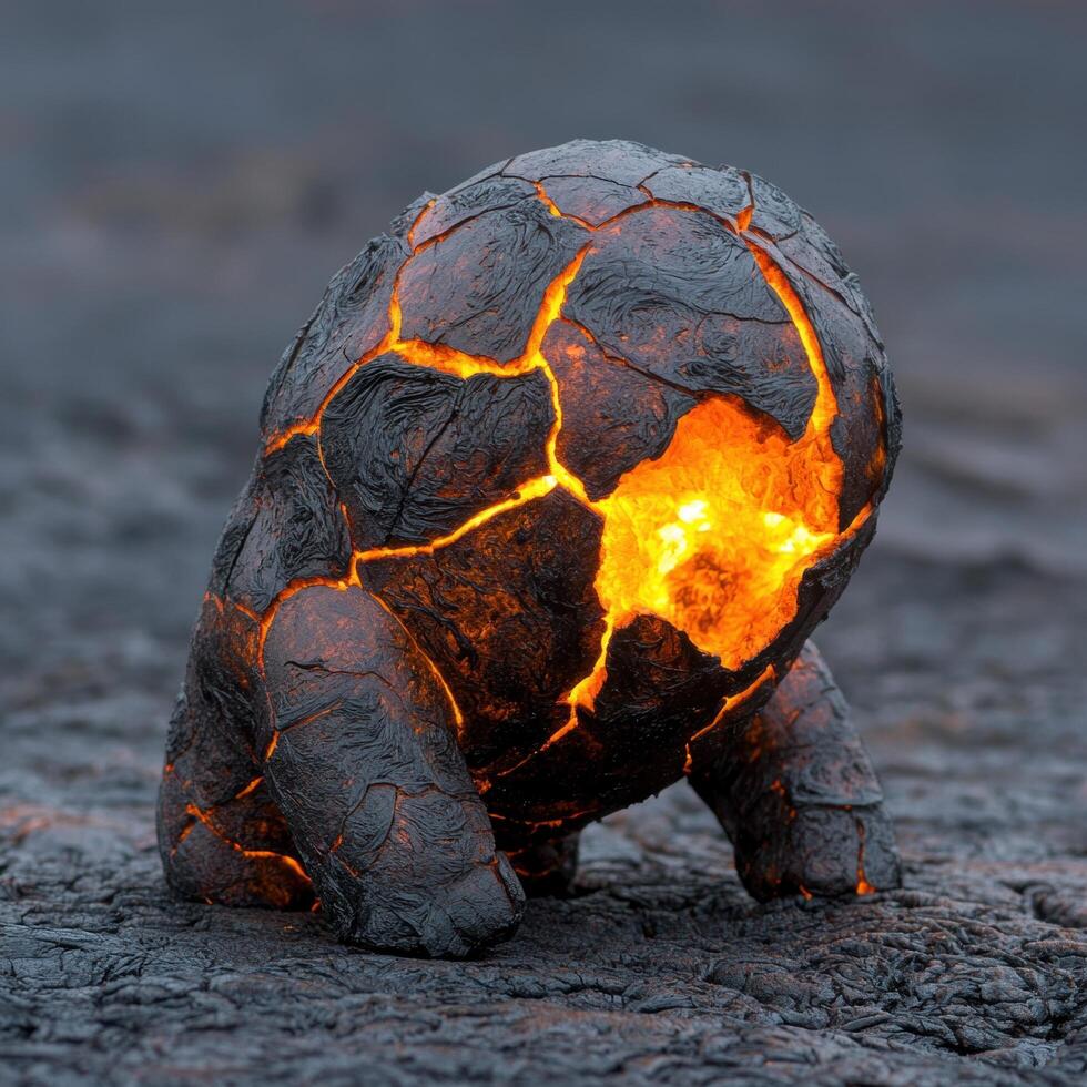 Glowing lava rock formation photo