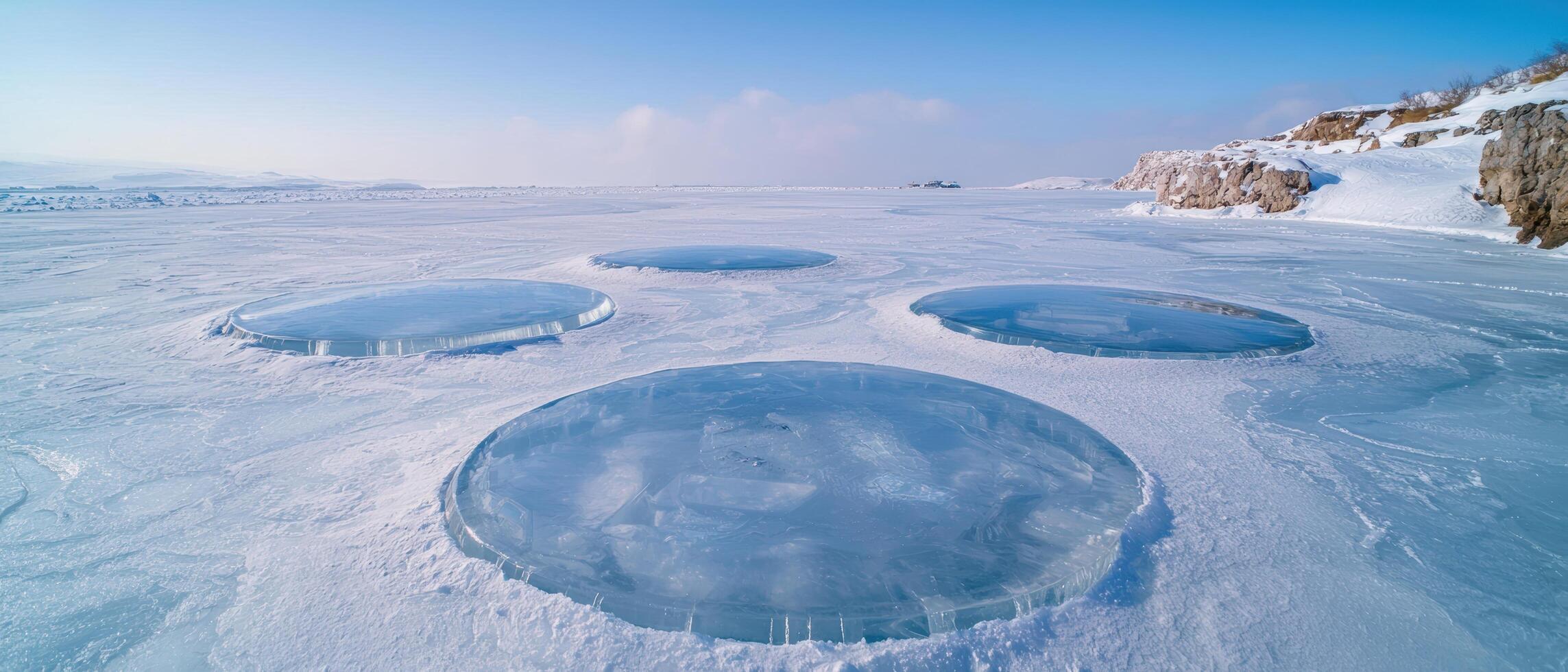 Frozen lake with circular ice patterns photo