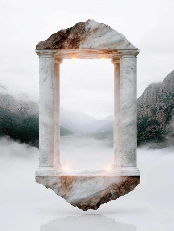 Majestic mountain portal with glowing light photo
