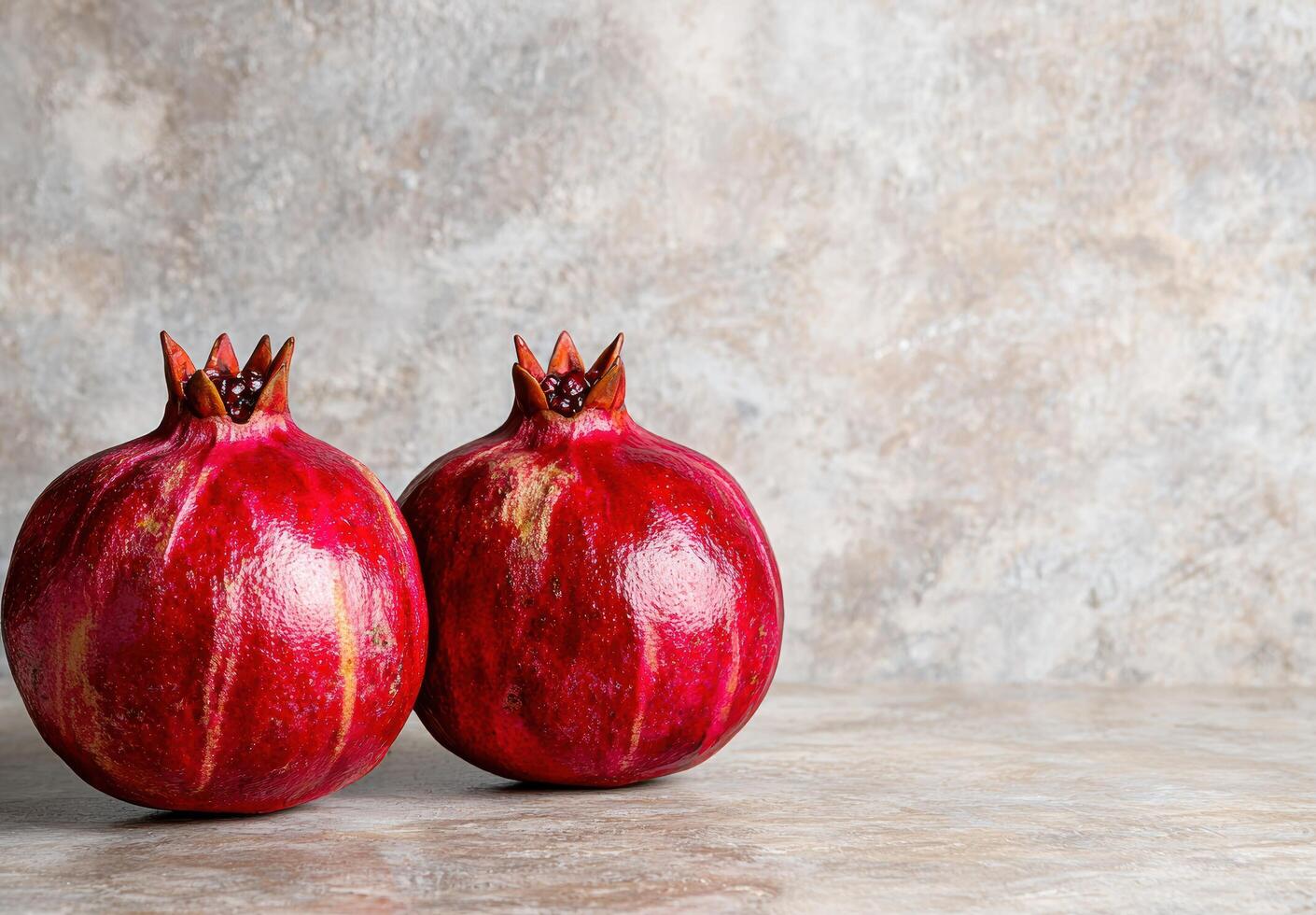 Ripe pomegranates on a rustic wooden surface photo