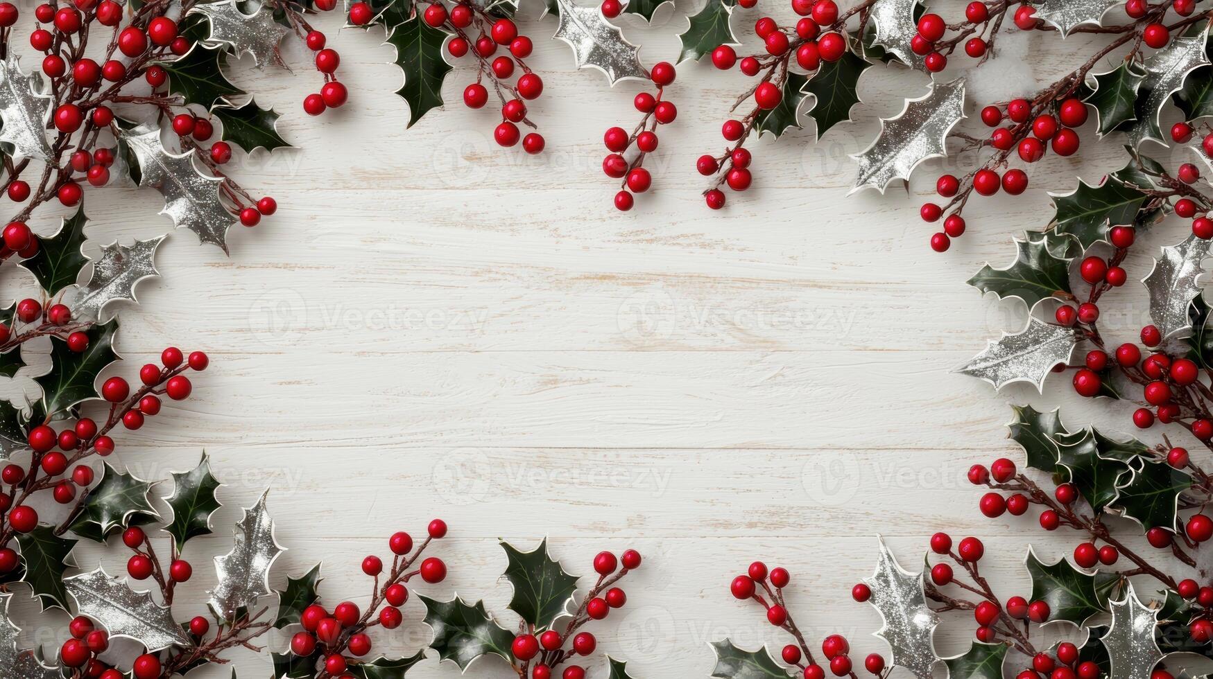 christmas holiday berries and holly frame photo