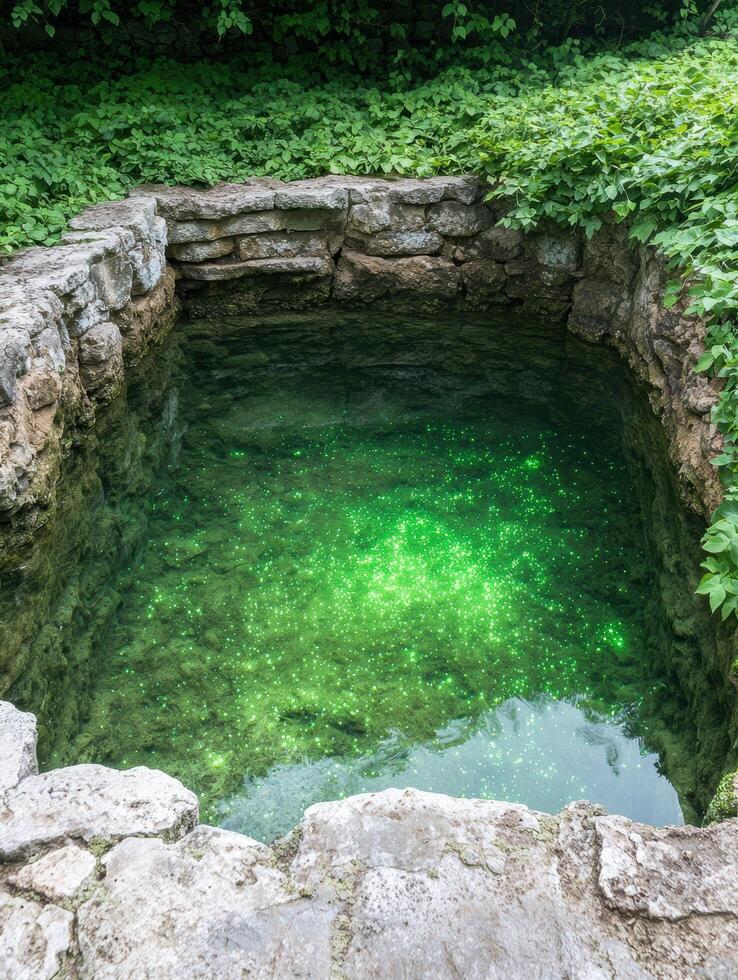 Enchanting natural pool surrounded by lush greenery photo
