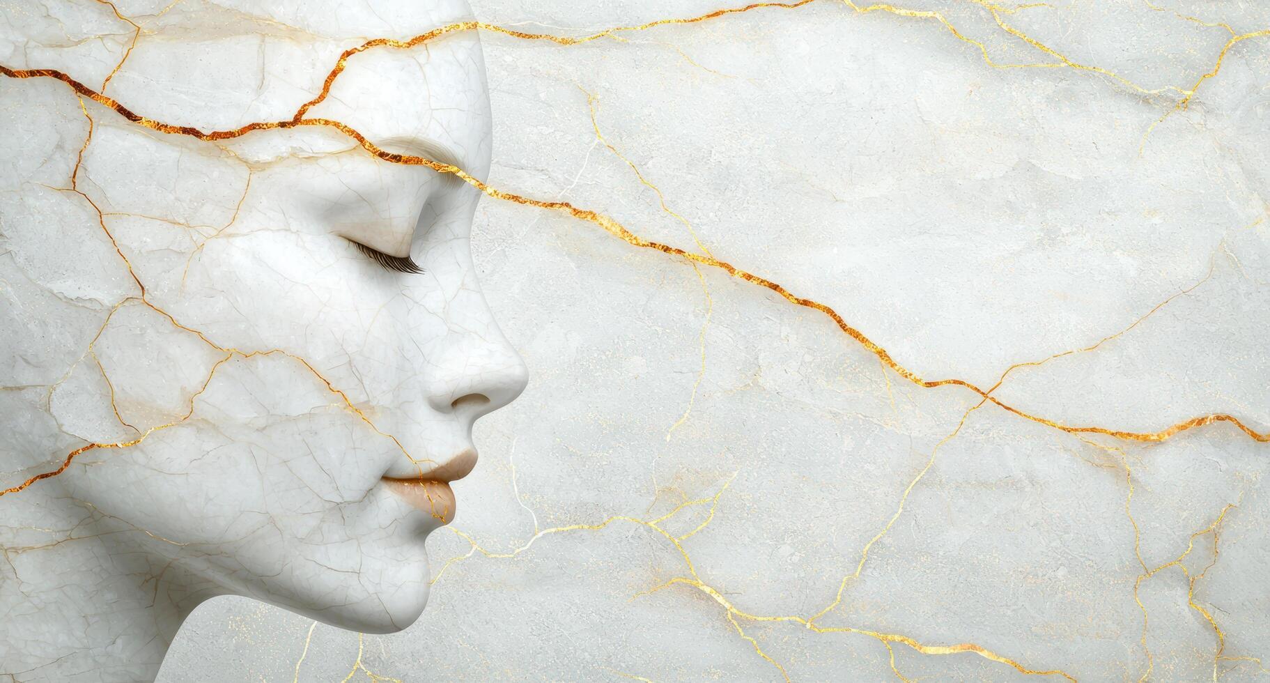 Cracked marble texture with golden veins photo