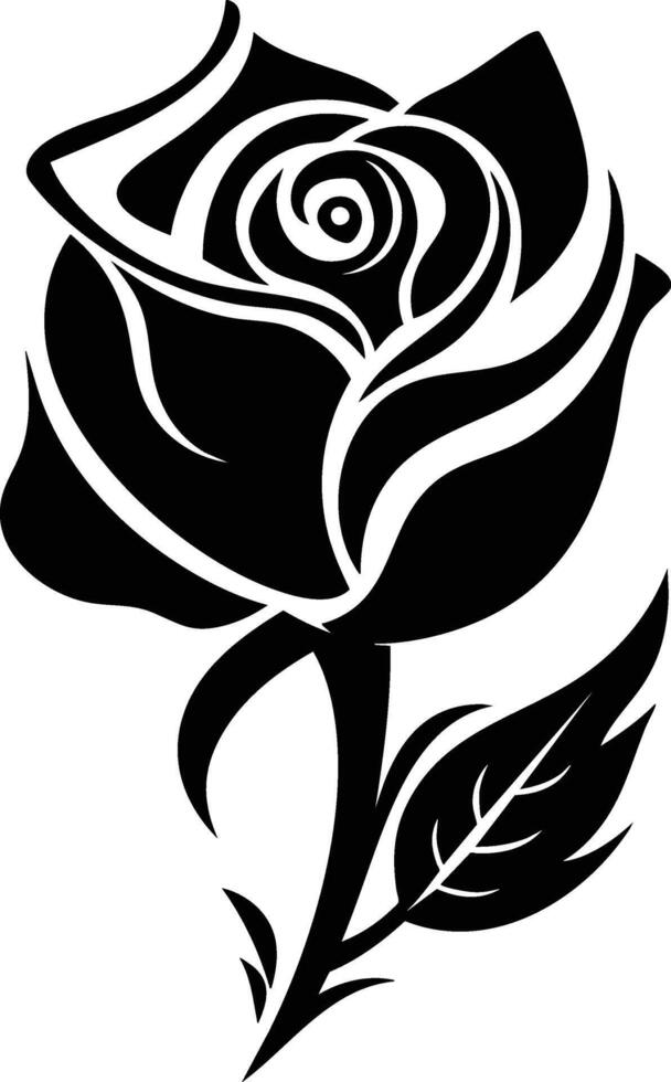 A black and white rose with leaves vector