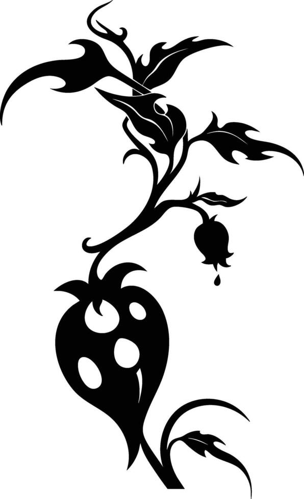 A black and white tattoo design of a plant with leaves vector