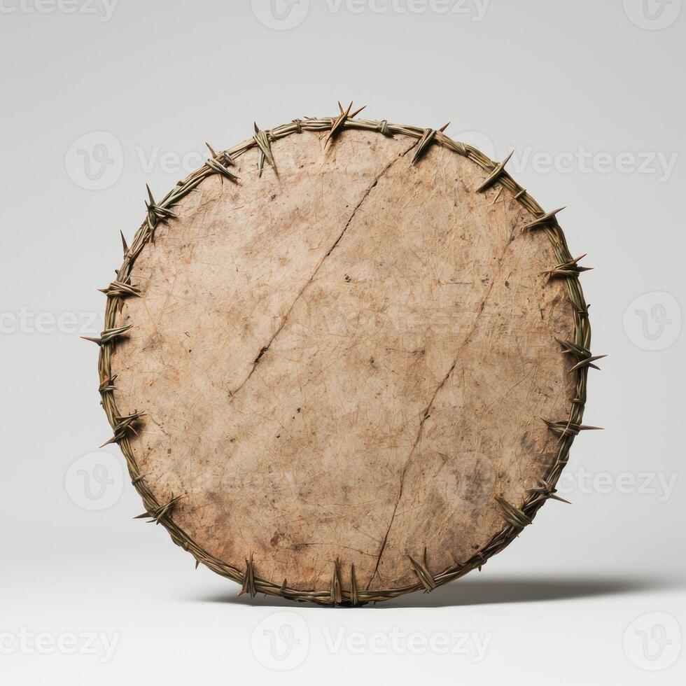 Circular wooden plaque with thorns photo