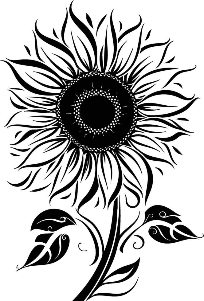 A black and white sunflower with leaves vector