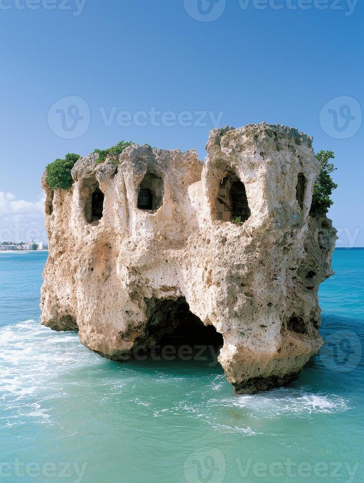 Unique rock formation in the ocean photo
