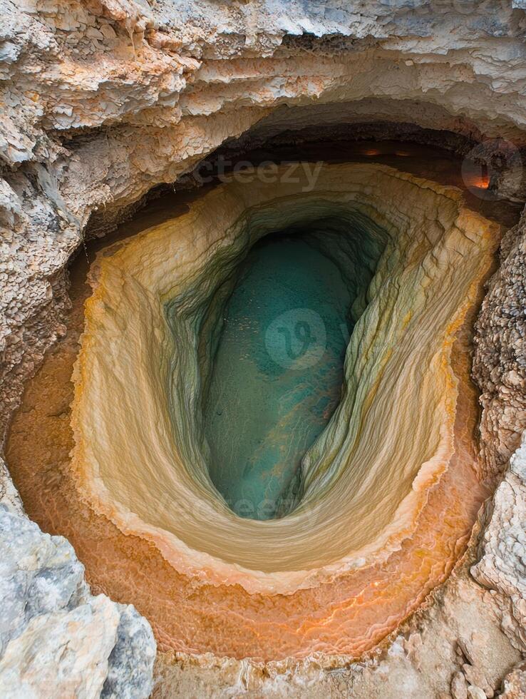 Stunning underground cave with crystal clear turquoise water photo