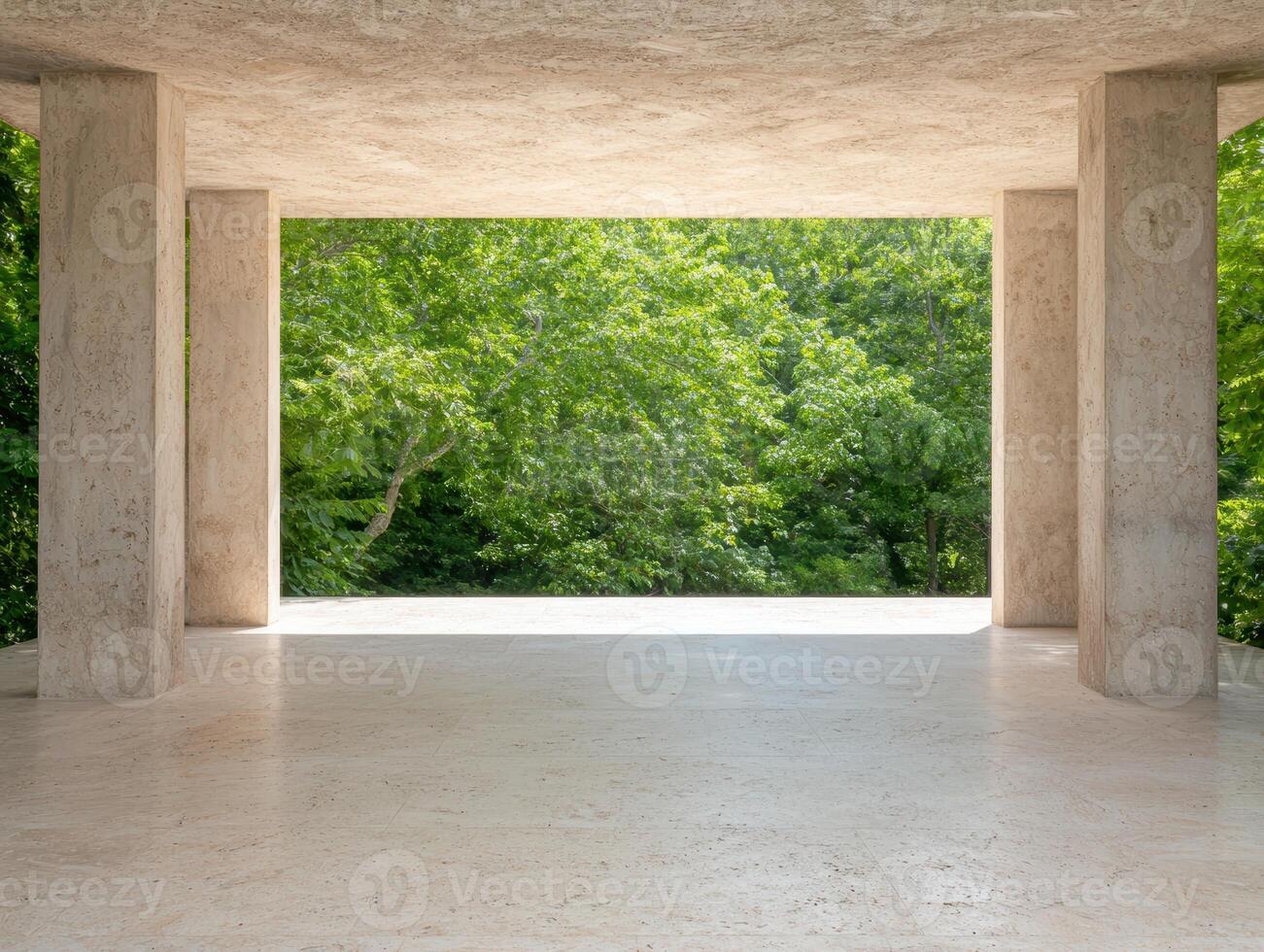 Serene nature view through concrete frame photo