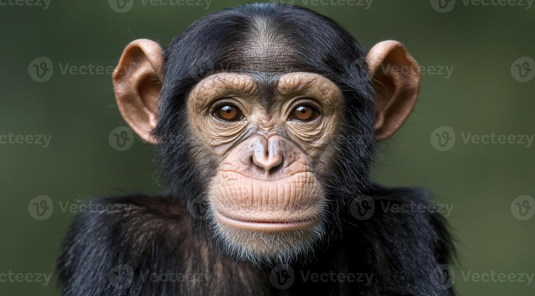 Close up portrait of a chimpanzee with a thoughtful expression photo