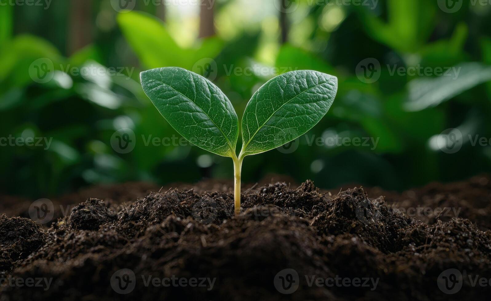 Sprouting seedling emerging from soil photo
