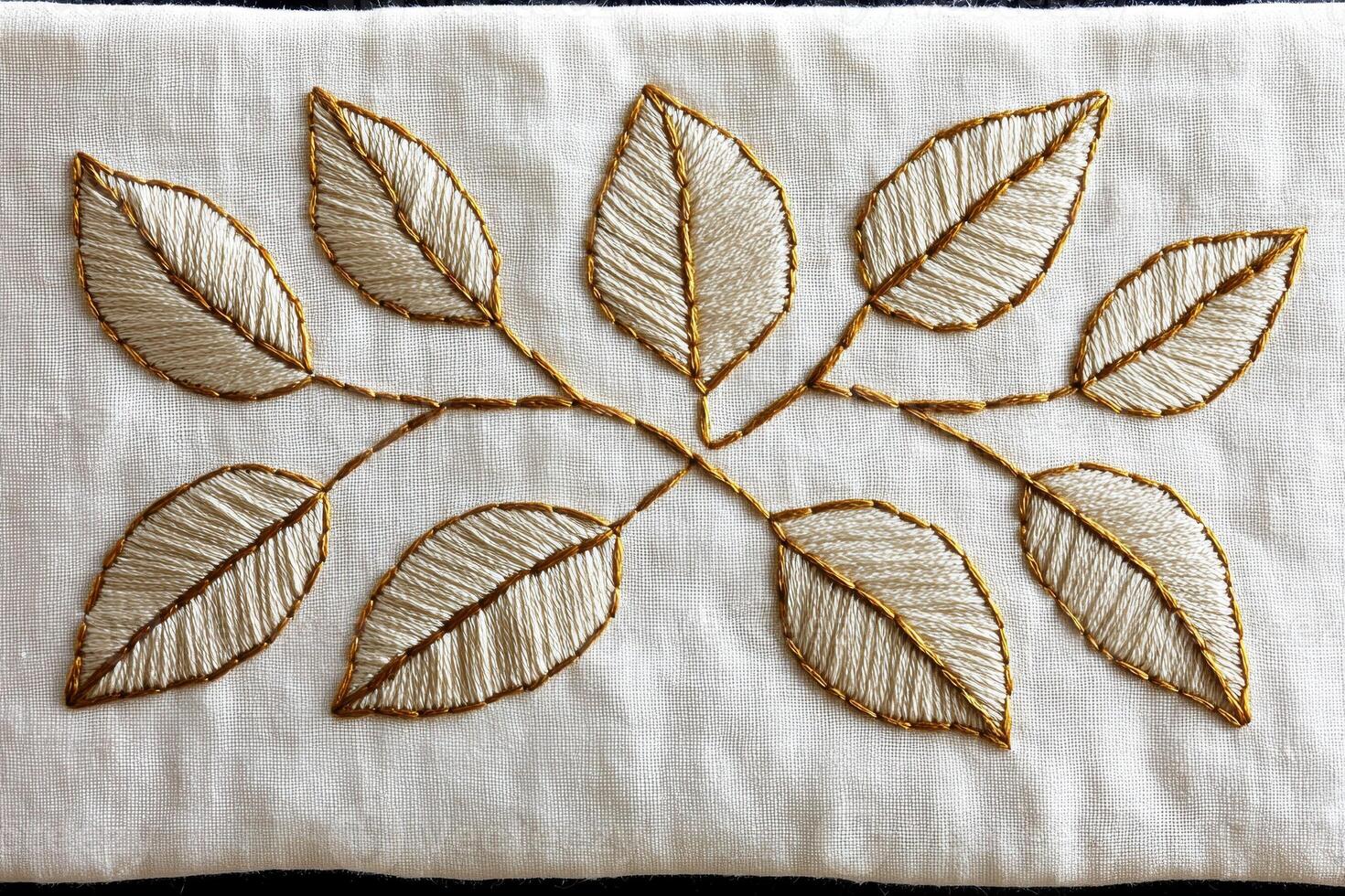 Elegant embroidered leaves on fabric photo