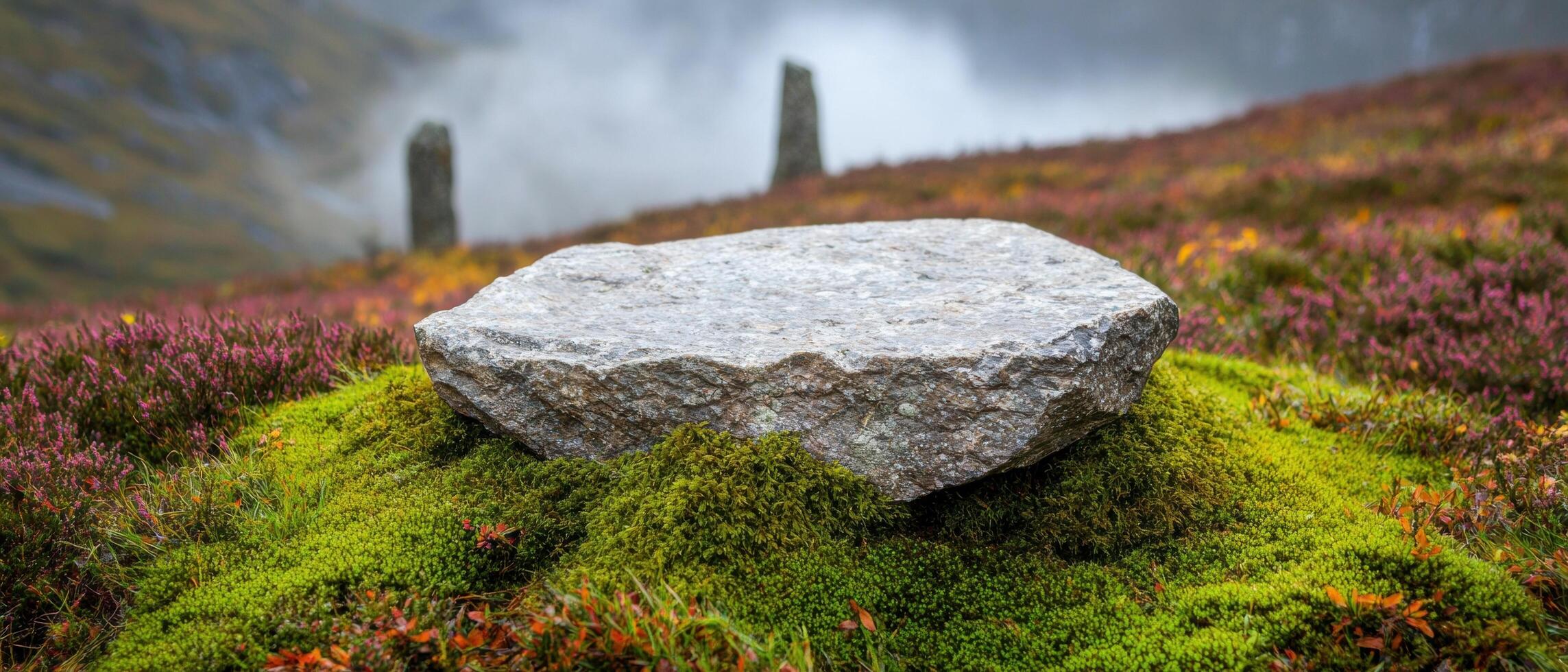 Mysterious stone monoliths in a vibrant autumn landscape photo