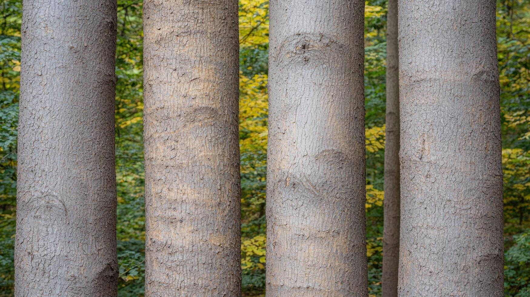 Tall tree trunks in a lush forest photo