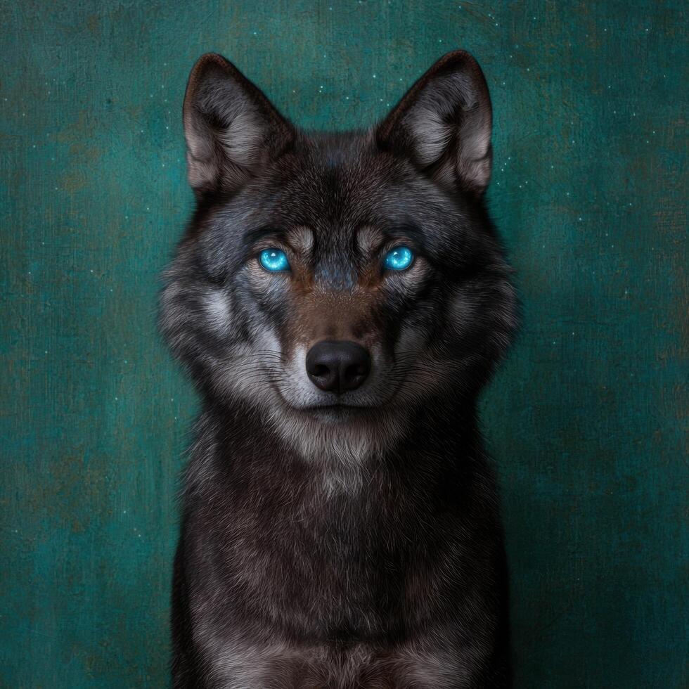 Captivating black wolf with piercing blue eyes photo