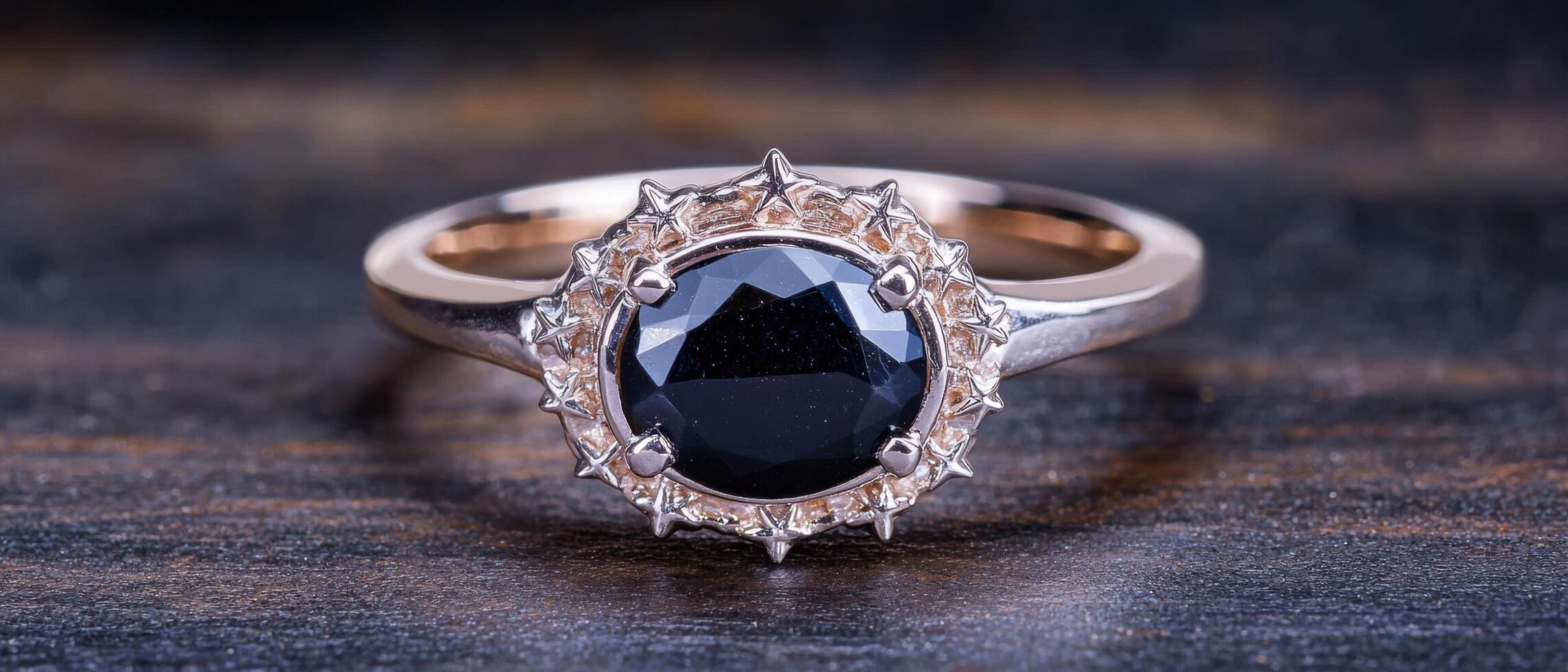 Elegant diamond ring with black gemstone photo