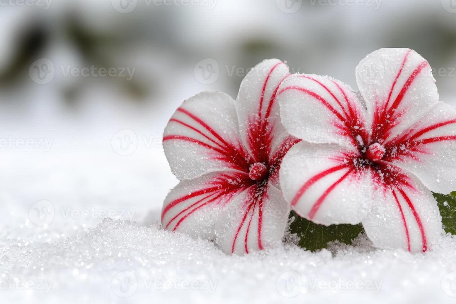 Snowy red and white hibiscus flowers photo
