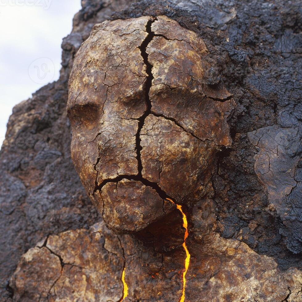 Cracked rock with glowing magma photo