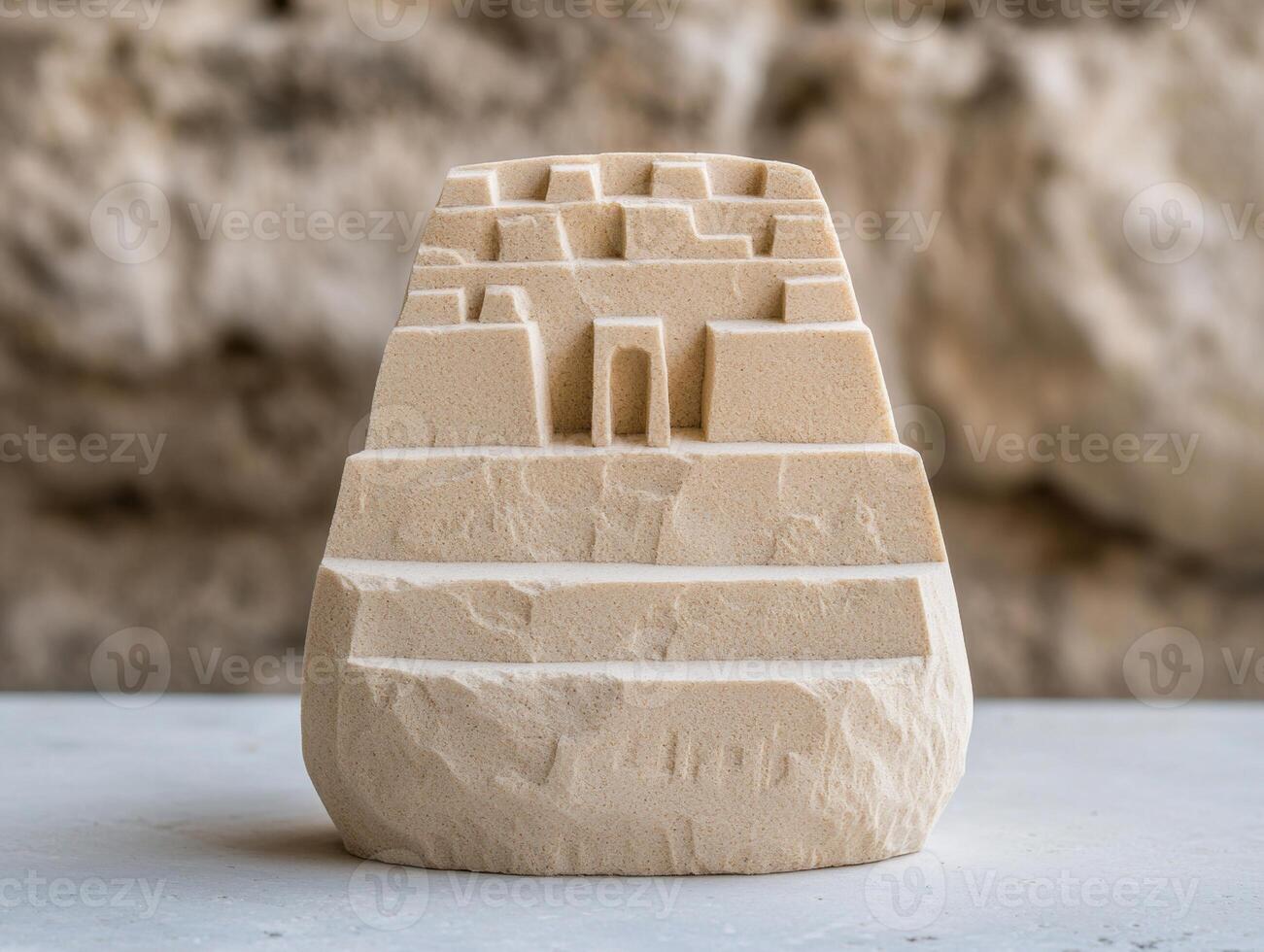 abstract stone sculpture with geometric patterns photo