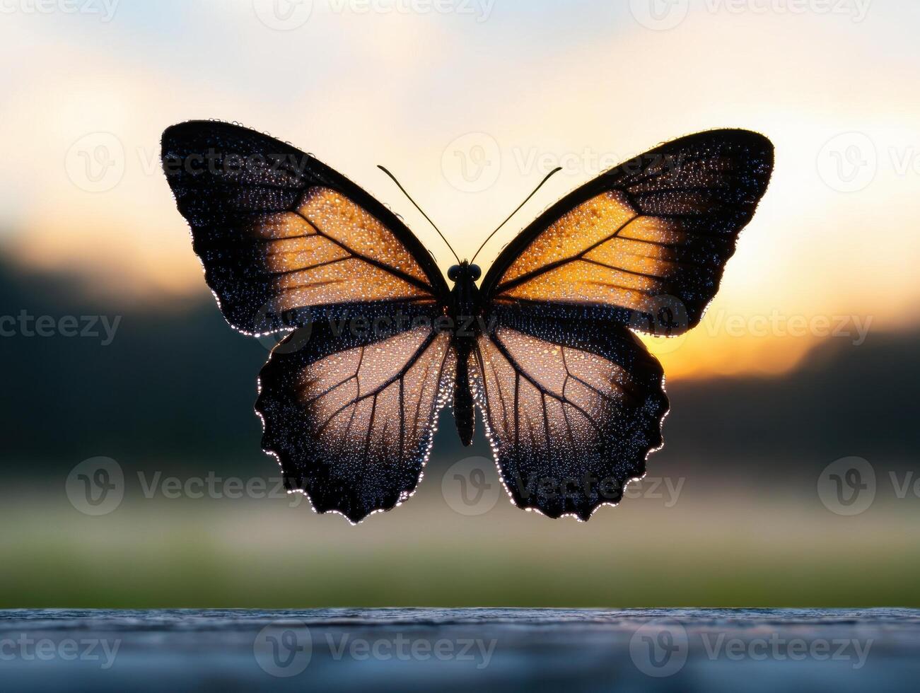 Stunning butterfly silhouette against sunset sky photo