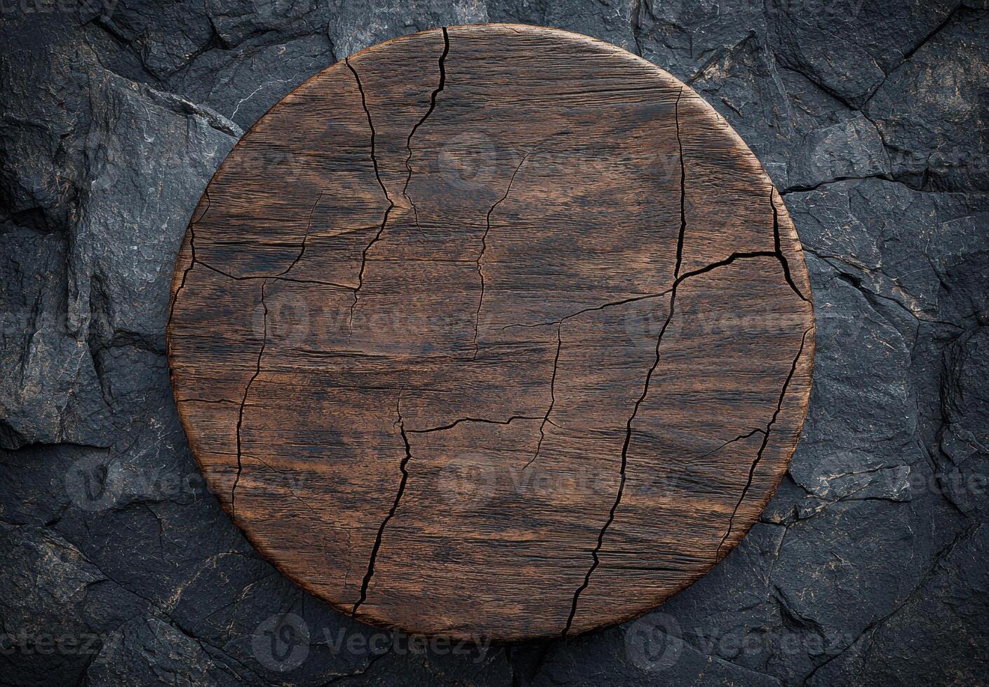 Rustic wooden circle on dark slate background photo