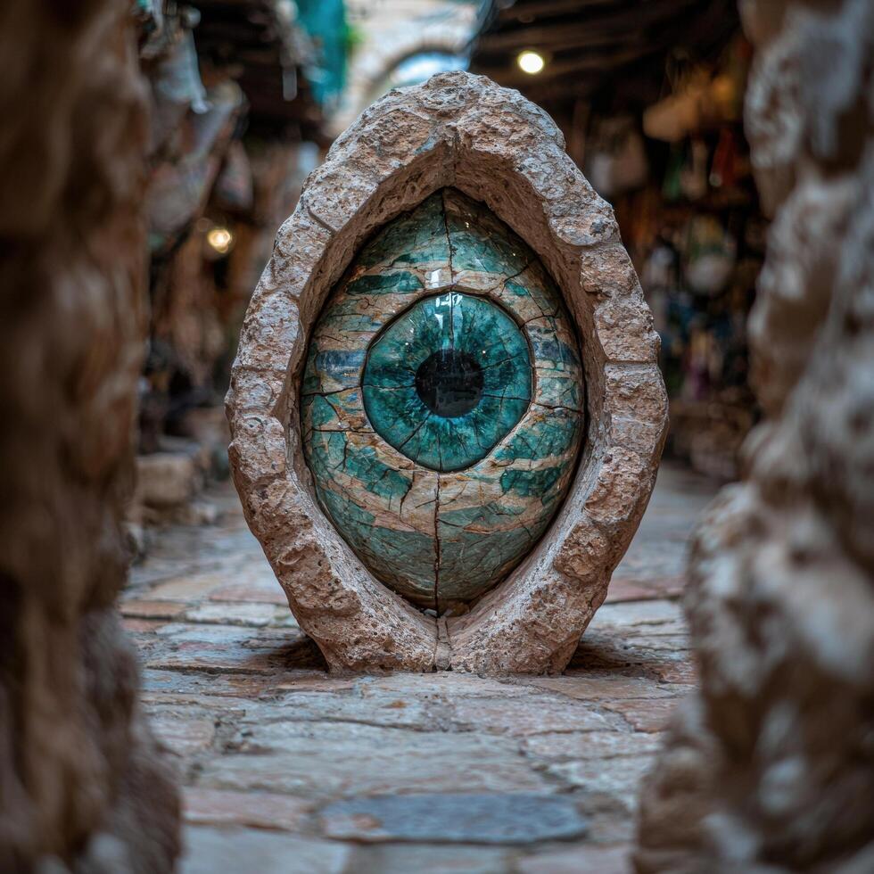 Mystical eye shaped stone sculpture photo
