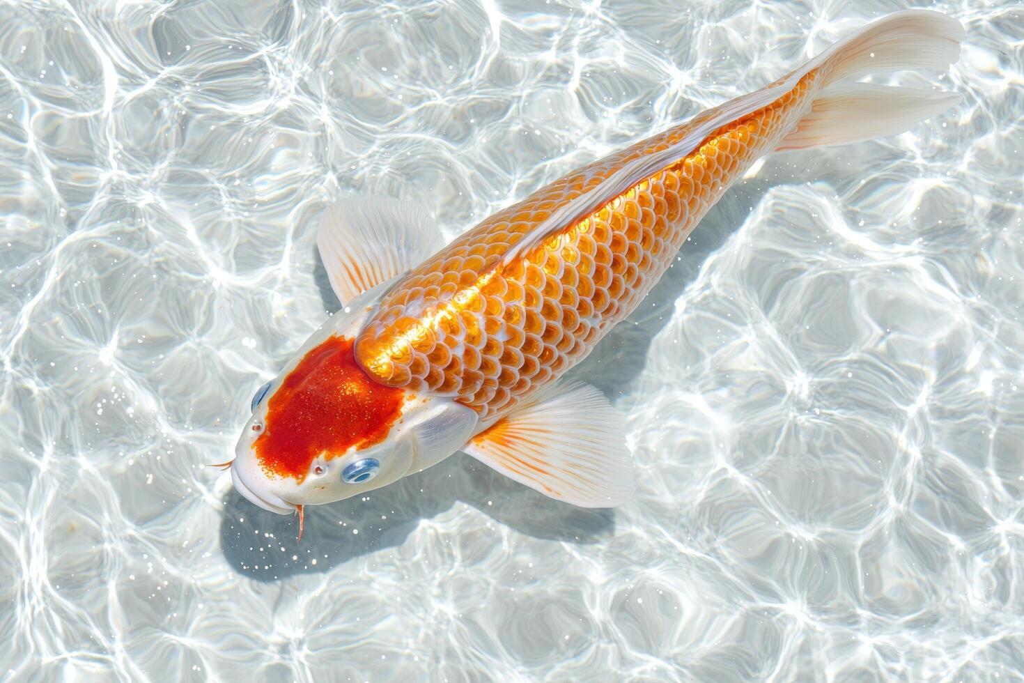 Vibrant orange koi fish swimming in clear water photo