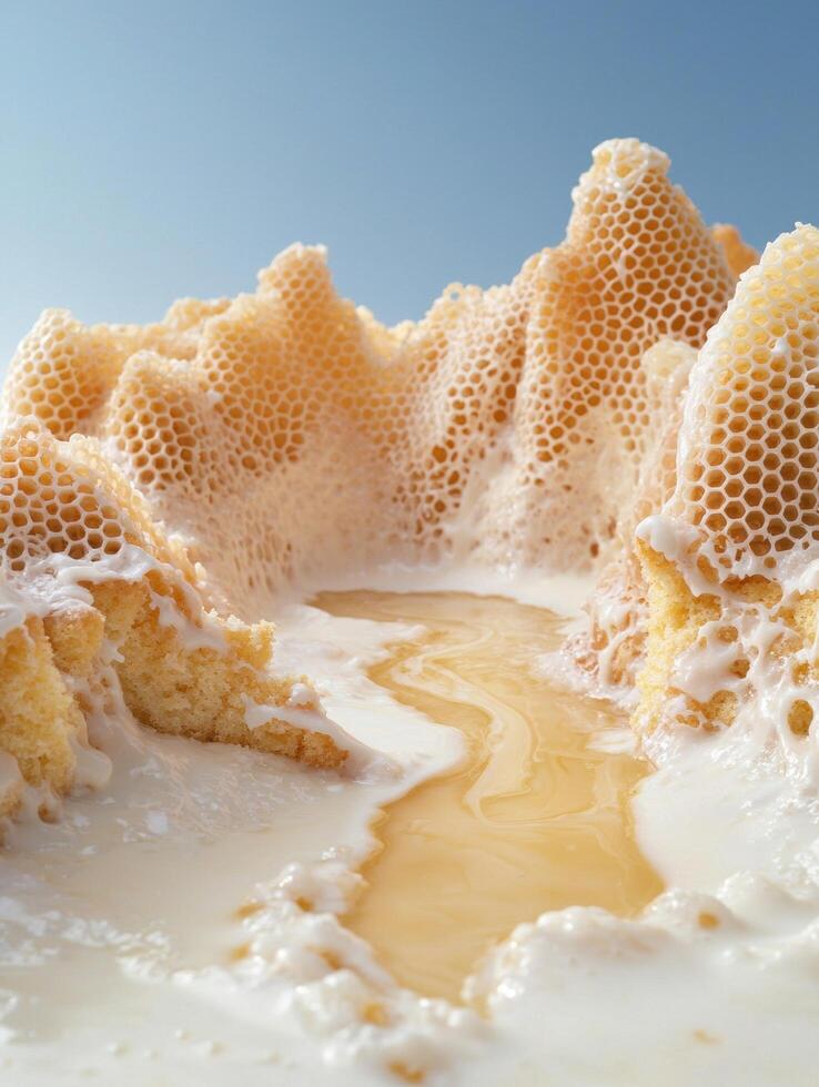 Close up of honeycomb with dripping honey photo