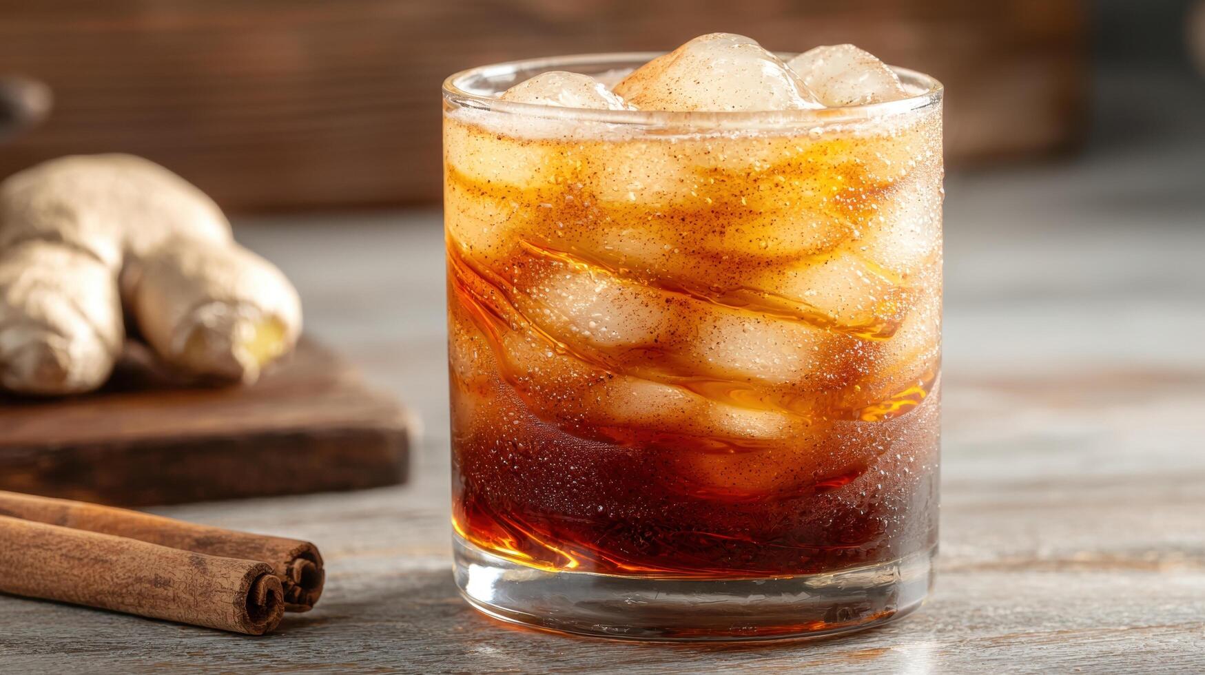 Refreshing old fashioned cocktail with ice cubes photo