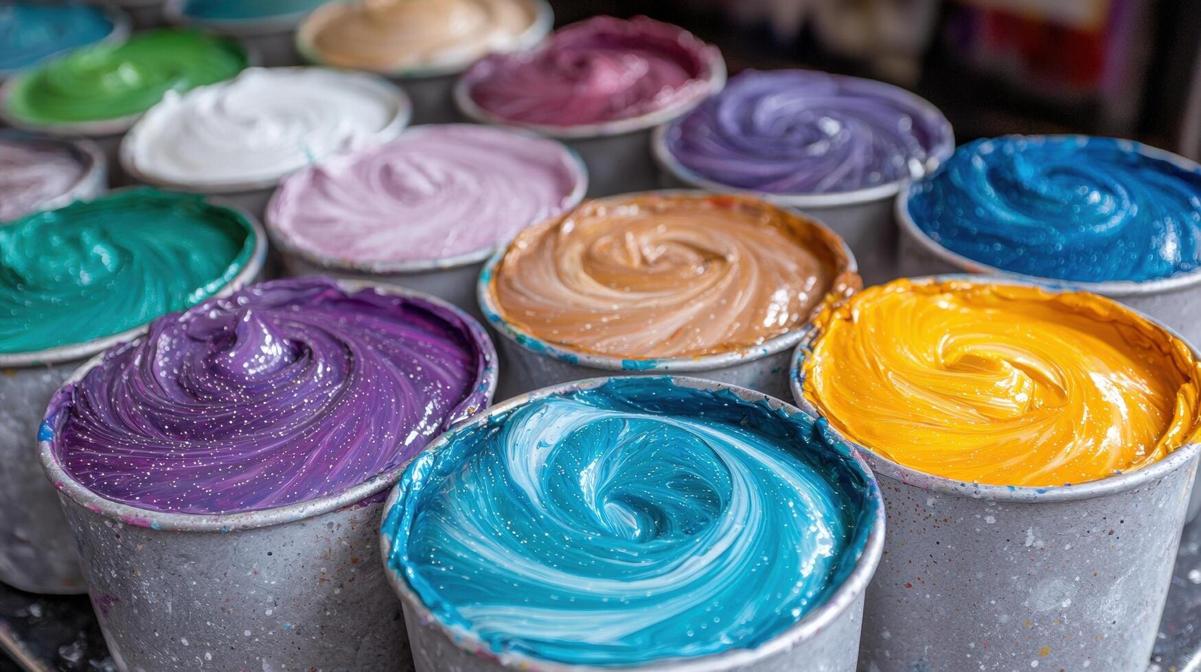 Colorful swirls of frosting in various flavors photo