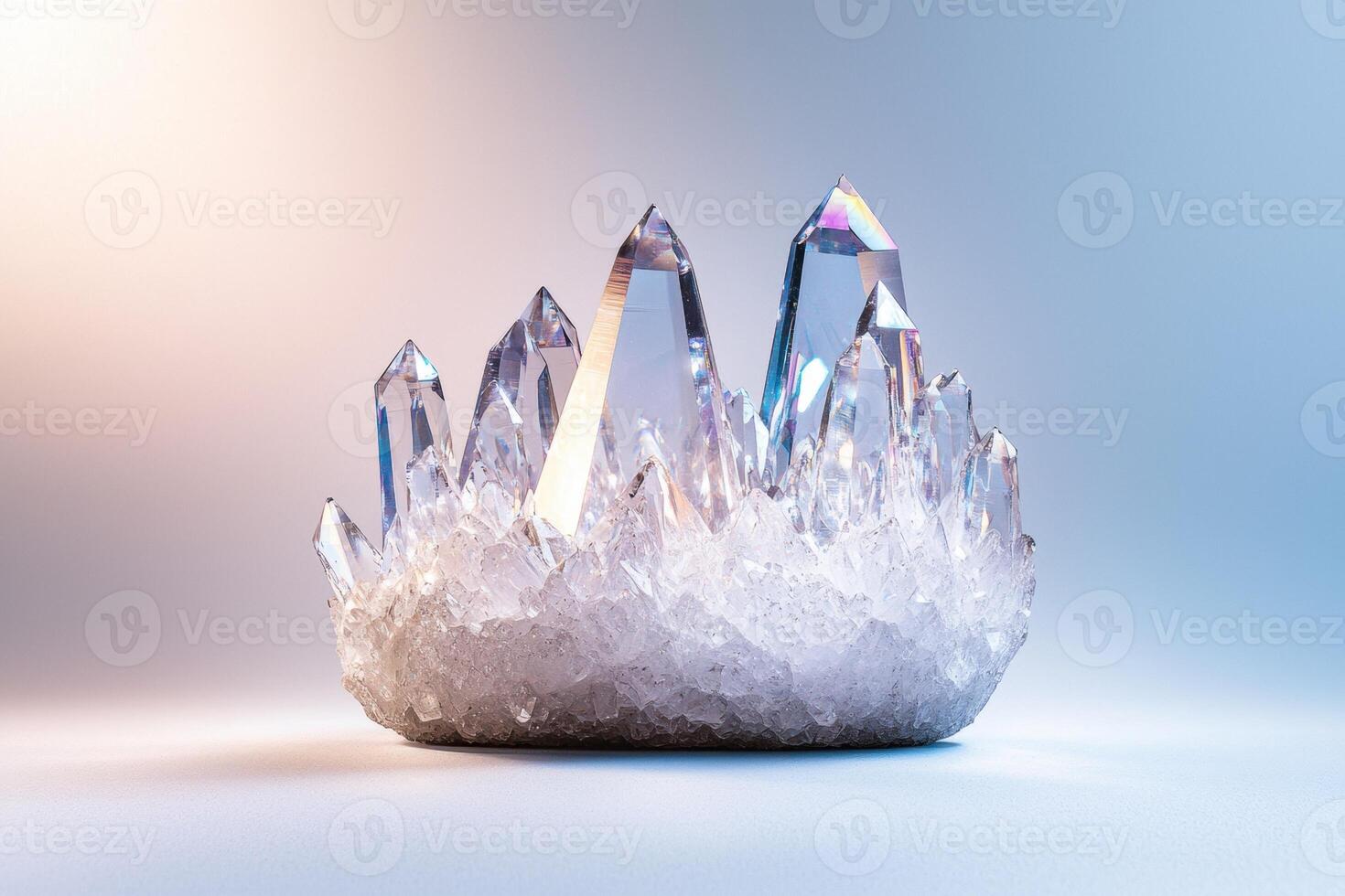 Cluster of large clear quartz crystals photo