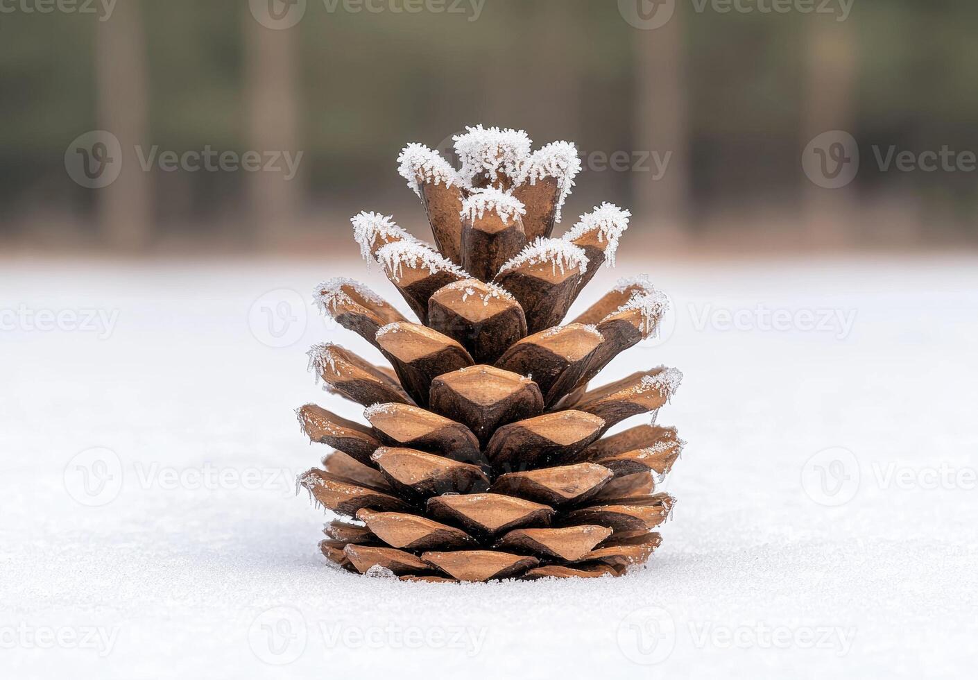 Frosted pine cone on snowy surface photo