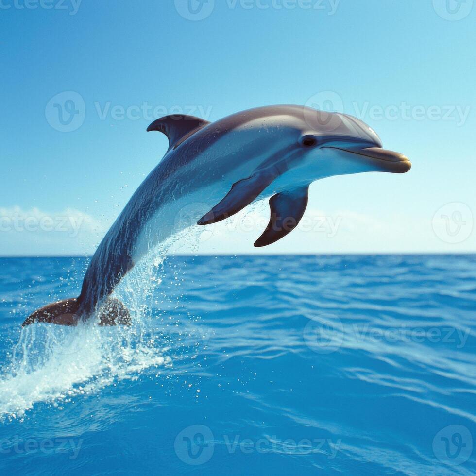 Majestic dolphin leaping out of the ocean photo