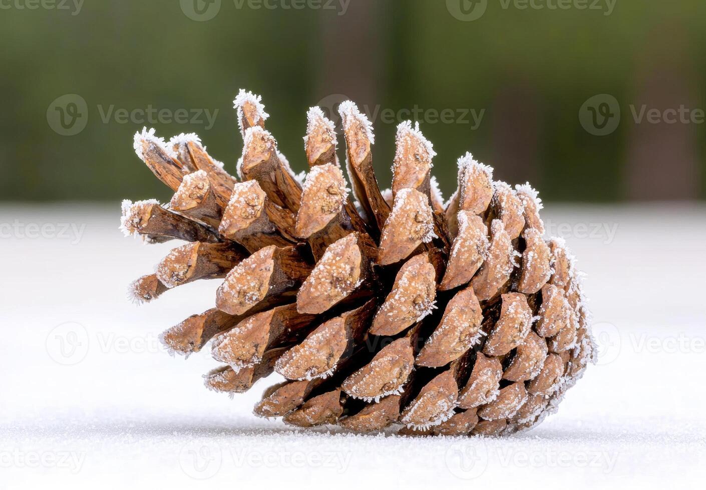 Frozen pine cone on snow photo
