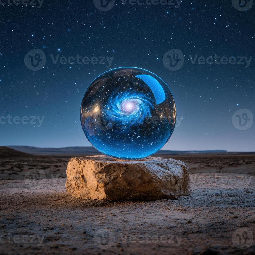 Cosmic crystal ball in the desert night sky photo