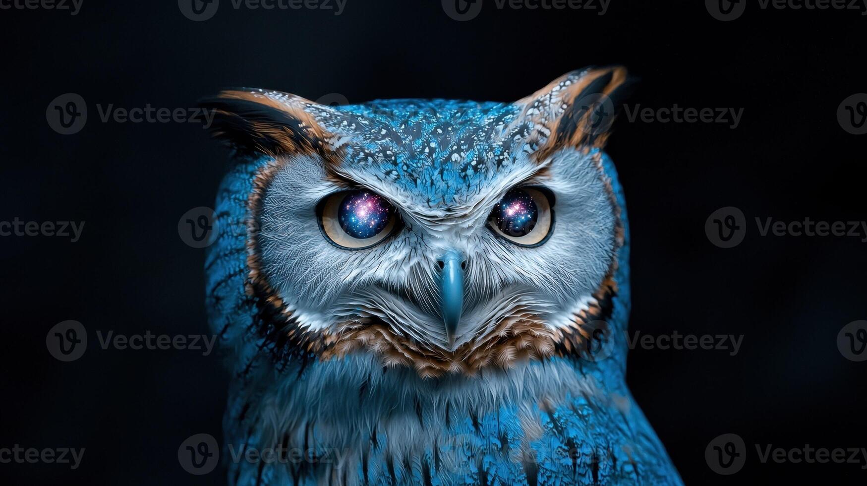 Mesmerizing Cosmic Owl with Glowing Eyes photo