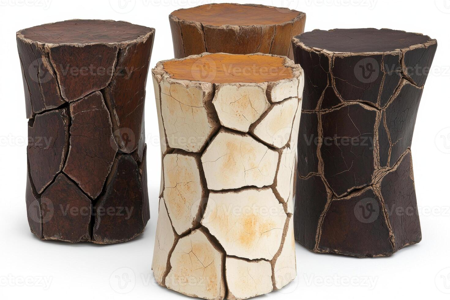 Rustic wooden stumps in various shapes and sizes photo