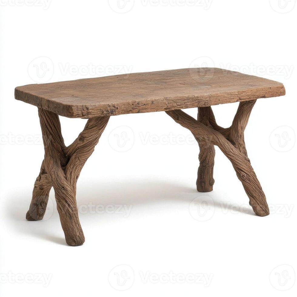 Rustic wooden table with natural bark texture photo