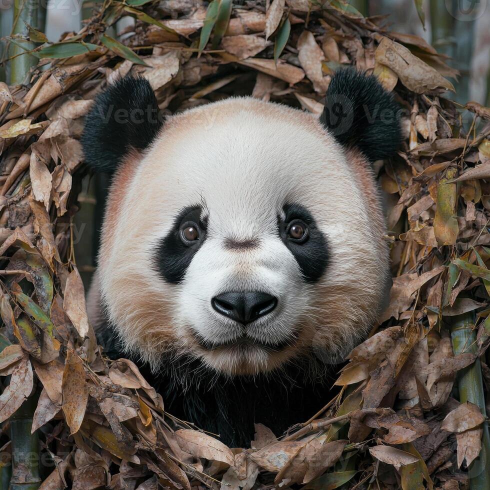 close up of a panda bear in a natural setting photo