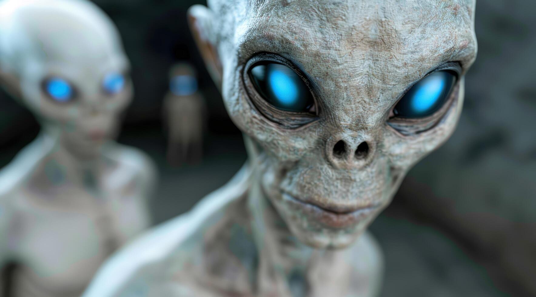 Mysterious alien creature with glowing blue eyes photo