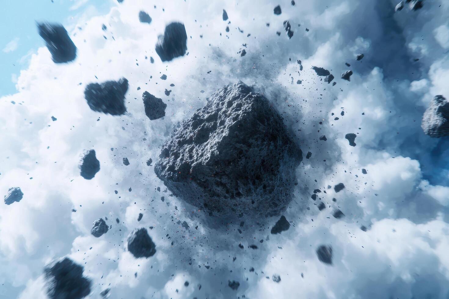 Explosive asteroid impact in the sky photo