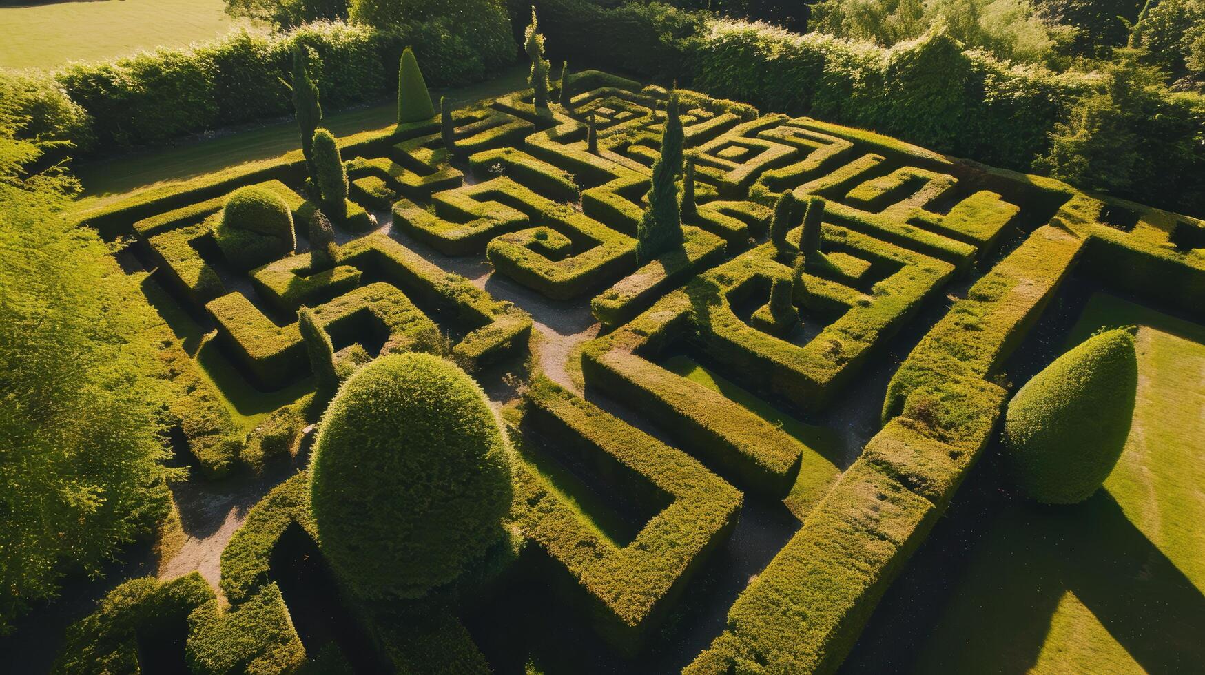 Intricate maze garden with lush greenery photo