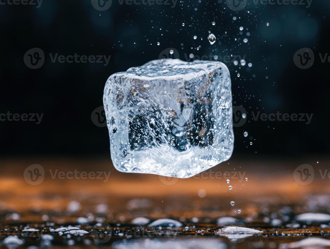 Floating ice cube with water splashing photo