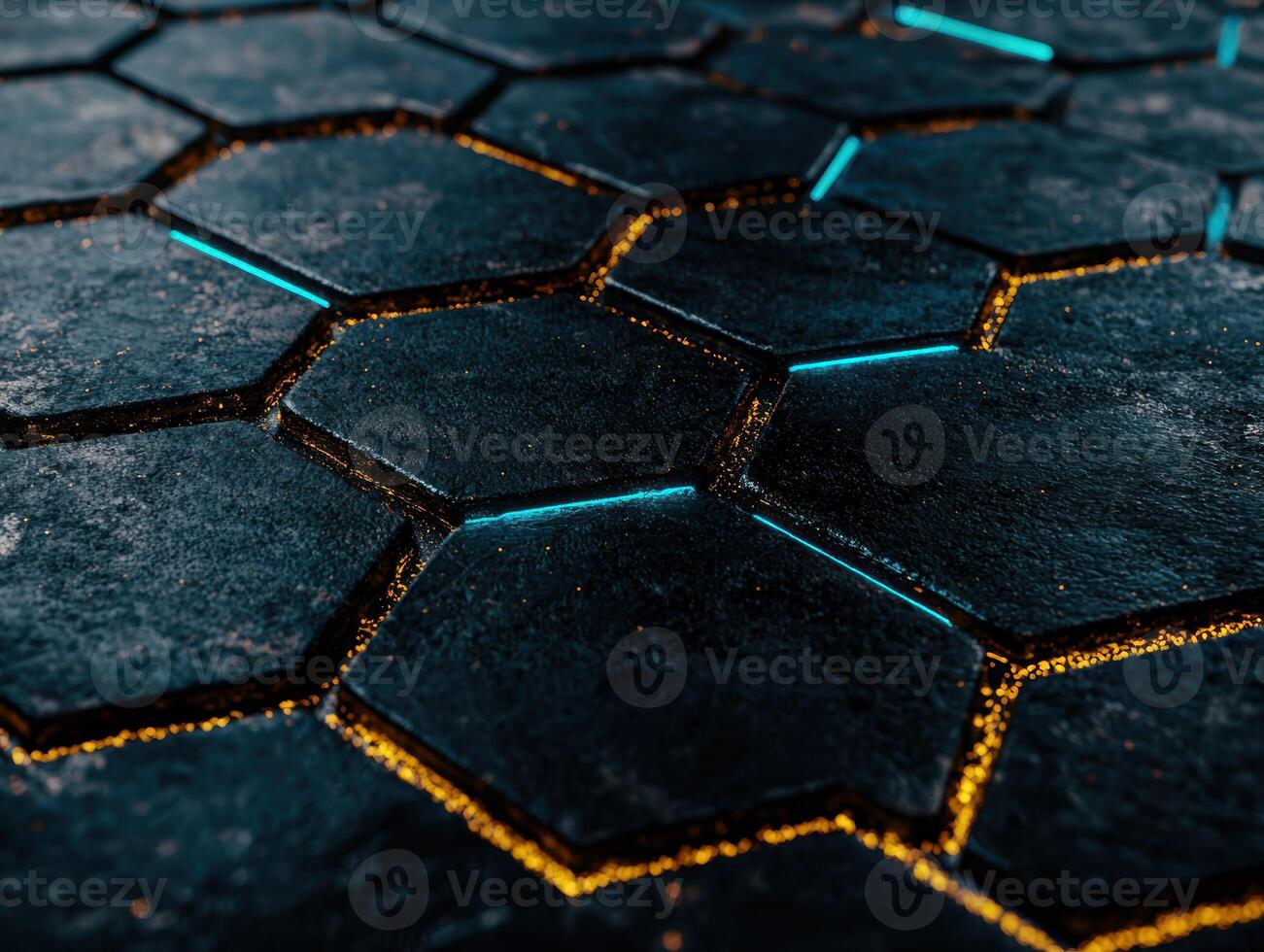 abstract geometric pattern with dark hexagonal shapes and glowing edges photo