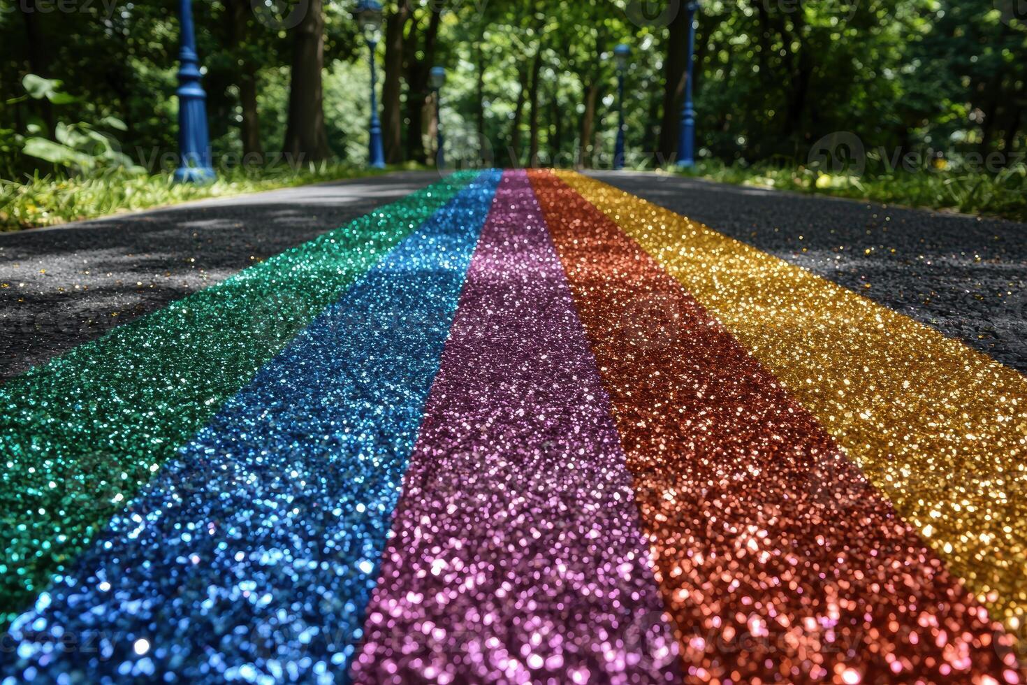 Colorful glittery path in the forest photo