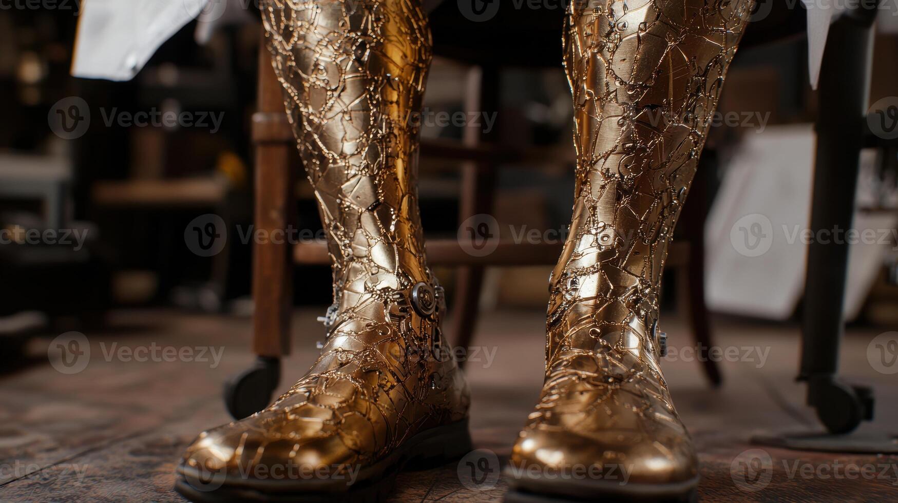 Ornate golden boots with intricate patterns photo