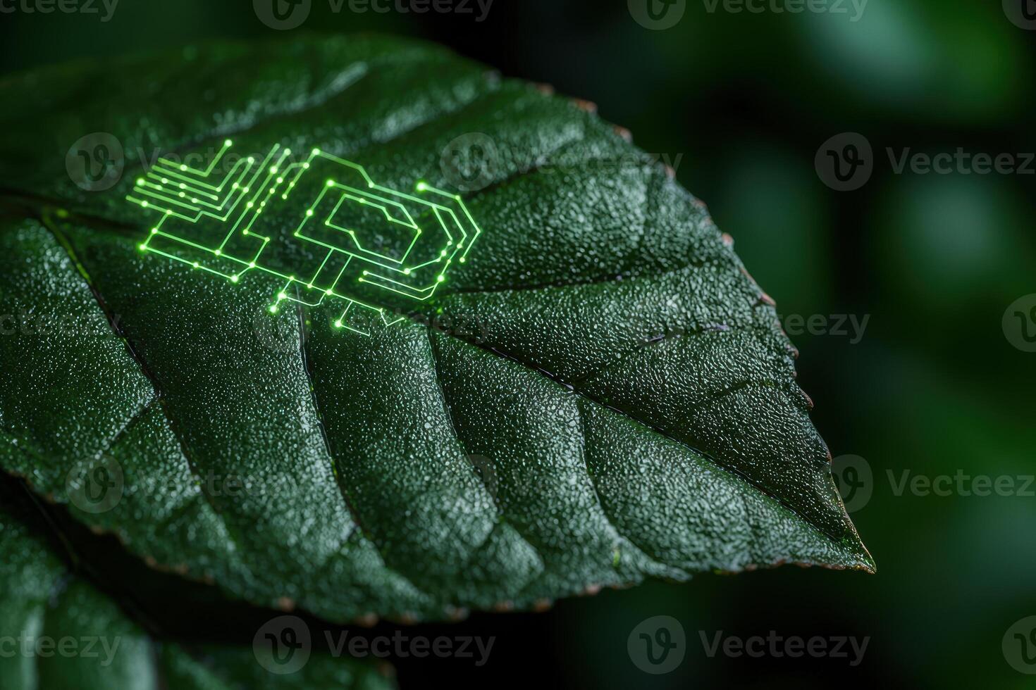 Glowing circuit board on leaf photo