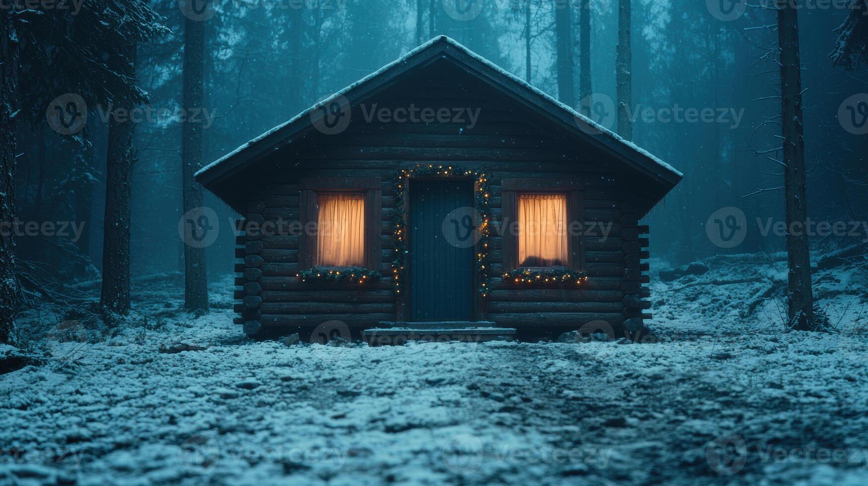 Cozy winter cabin in the snowy forest photo